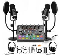 Podcast Equipment Bundle for 2, Dynamic XLR/USB Gaming Microphone & Streaming Audio Mixer with RGB Lights, Perfect for Podcast, Recording, Video Vocal, PC