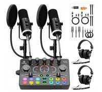 Podcast Equipment Bundle for 2, Dynamic XLR/USB Gaming Microphone & Streaming Audio Mixer with RGB Lights, Perfect for Podcast, Recording, Video Vocal, PC