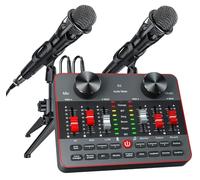 Podcast Equipment Bundle for 2 Mic Tiktok Video Content Creator Kit, Audio Interface DJ Mixer Sound Card/Board Condenser Microphone for Studio Smartphone/PC/Laptop Broadcast Recording/Live Stream