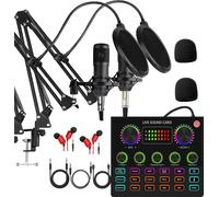 Podcast Equipment Bundle for 2, V8mx Audio Interface with Voice Changer Condenser Microphones for Gamer, All-in-One Audio Mixer Perfect for Live Streaming, Singing, YouTube, Gaming (V8MAX KIT FOR 2)