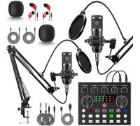Podcast Equipment Bundle for 2, V8s DJ Mixer Voice Changer with BM-800 Podcast Microphone Bundle - Studio Condenser Microphone Perfect for Podcasting, Recording, Singing, Streaming and Gaming