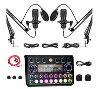 Podcast Equipment Bundle for 2 with Live Sound Card Audio Mixer Voice Changer, Microphone Podcast Starter Kit, Dual Live Mixer Audio Streaming Podcast Studio Condenser for Sing Gaming YouTube TikTok