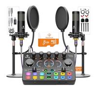 Podcast Equipment Bundle for 2, with XLR Dynamic Microphone, TF card, Surround Sound,Suitable for Live Streaming/TikTok/YouTube, Compatible with iOS,Android,PC,Camera RS2