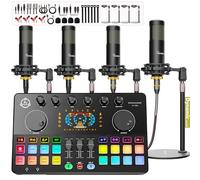 Podcast Equipment Bundle for 4, Audio Interface with 4 Dynamic Microphone, 4 Desktop Mic Stands, Voice Change,RGB, DJ Mixer for Vocal Recording Podcasting,Streaming,Singing TikTok,COMMANDER M100 3rd