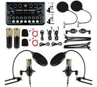Podcast Equipment Bundle, Includes Audio Mixer and Dual Microphone,With P999max Sound Card and Earphone Set,For Smartphone & PC,Perfect for Singing, Gaming Voiceovers,Video Production & Live Streaming