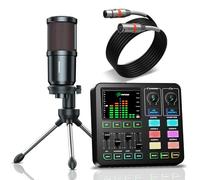 Podcast Equipment Bundle, PUPGSIS Audio Mixer with XLR Dynamic Microphone, Pro-preamp, Bluetooth 5.3, All-in-One Gaming Equipment Set for Podcast Recording, Live Streaming, Video Vocals, PC, Phone, DJ