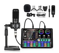 Podcast Equipment Bundle, Sound Card, DJ Mixer, Portable ALL-IN-ONE Podcast Production Studio with Sound Board with Condenser Microphone for Live Streaming, Recording, Gaming