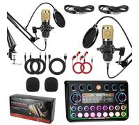Podcast Equipment Bundle,Streaming Microphone Podcast Starter Kit,DJ Set with P999max Sound Card,DJ Mixer Podcast Microphone USB Condenser Soundboard DJ Mixer for PC Laptop Phone(Gold)