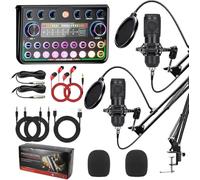 Podcast Equipment Bundle, Streaming Microphone Podcast Starter Kit USB Condenser Soundboard Audio Mixer Kit with Sound Card for Streaming Singing Podcasting Recording, Suitable for PC Laptop Phone