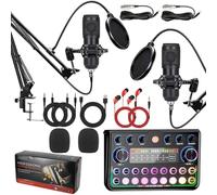 Podcast Equipment Bundle, Streaming Microphone Podcast Starter Kit USB Condenser Soundboard Audio Mixer Kit with Sound Card for Streaming Singing Podcasting Recording, Suitable for PC Laptop Phone