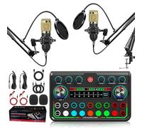 Podcast Equipment Bundle,Streaming Microphone Podcast Starter Kit with Sound Card & DJ Mixer for PC/Laptop/Phone,DJ Set Audio Interface with Voice Changer for Live Streaming,Podcasting,Singing