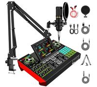 Podcast Equipment Bundle with 3.5mm BM800 Condenser Microphone for Pc/Phone Live Streaming Singing Gaming, Podcast Microphone Bundle with Live Sound Board Audio Mixer,Voice Changer, Denoise,DJ Sets