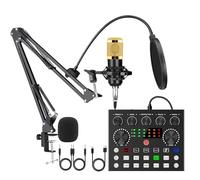 Podcast Equipment Bundle with Audio Interface,V8S Voice Changer, Condenser Karaoke Microphone, Mic Stand and Mic Pop Filter,Sound Card DJ Audio Mixer for Podcast Live Recording Singing PC Mobile