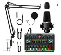 Podcast Equipment Bundle with Microphone and Voice Changer Live Sound Card Audio Interface Recording Studio Package for Recording Singing Streaming and Gaming