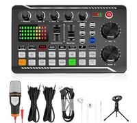 Podcast Equipment Set, F998 Live Sound Card Audio Mixer with Audio Interface and Condenser Microphone, Live Sound Card with DJ Mixer Effects, Sound Effects, Voice Changer for Streaming Recording