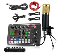 Podcast Microphone Bundle, BM-800 Condenser Mic with F998 Live Sound Card Kit, Podcast Equipment Bundle with Voice Changer and Mixer Functions for PC Smartphone Studio Recording and Broadcasting