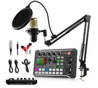Podcast Microphone Bundle, BM-800 Condenser Mic with F998 Live Sound Card Kit, Podcast Equipment Bundle with Voice Changer and Mixer Functions for PC Smartphone Studio Recording and Broadcasting