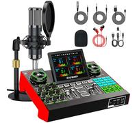 Podcast Microphone Bundle with Live Sound Board Audio Mixer, Podcast Equipment Bundle with 3.5mm Condenser Microphone(P15) for Pc/Phone Live Streaming Singing Gaming, Voice Changer, Denoise