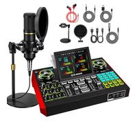 Podcast Microphone Bundle with Live Sound Card Audio Mixer, Podcast Equipment Bundle with 3.5mm BM800 Microphone for Pc/Youtube Live Streaming Singing Gaming, Sound Board with Voice Changer, Denoise