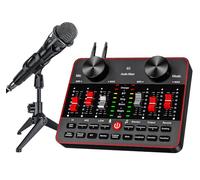 Podcast Microphone Bundle with Live Sound Card Audio Mixer, Podcast Equipment Bundle with 3.5mm Condenser Microphone for Pc/Phone Live Streaming Singing Gaming, Voice Changer.