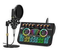 Podcast Microphone Set with Live Sound Card, Audio Mixer, Podcast Equipment Kit with 3.5mm Condenser Microphone for PC/Phone, Live Streaming, Singing Gaming, Soundboard with Voice Changer, Denoise