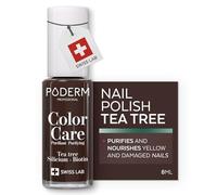 PODERM Nail Care Polish with Tea Tree - Brown | Swiss Lab - 8ML | Enriched with Tea Tree, Silicon & Biotin | Purifies, Clarifies & Nourishes Yellow Nails | Created by a Podiatrist