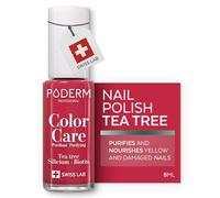PODERM Nail Care Polish with Tea Tree - Red Rose | Swiss Lab - 8ML | Enriched with Tea Tree, Silicon & Biotin | Purifies, Clarifies & Nourishes Yellow Nails | Created by a Podiatrist
