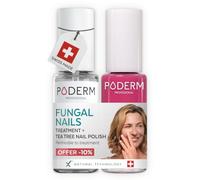 PODERM Nail Fungus 2-in-1 + Raspberry Nail Polish - Antifungal treatment, repairs & conceals yellowed nails, for visibly healthier-looking nails | Developed by a podiatrist | Swiss Made