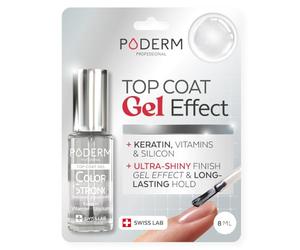 PODERM Top Coat Gel Effect Strengthening Nail Polish | Swiss Lab - 8ML | Ultra-Glossy Finish & Long-Lasting Wear | Strengthens Fragile Nails | Keratin, Biotin & Silicon | Created by a Podiatrist