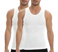 PODFAN Gynecomastia Mens Compression Shirt, Slimming Tank Top, Men Body Shaper Vest, Tummy Control Undershirts, 2 Pack White, Medium