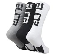 Podinor Elite Basketball Socks, Cushioned Athletic Sports Crew Socks for Men Boy Women Girl, 3 Pairs (Black+white+grey)-ct, One Size
