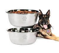 Podinor Large Dog Water Bowl 2 Pack, 0.75 Gallon 96oz Stainless Steel Metal Dog Food Bowl for Medium Large Dogs, Silver