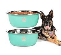 Podinor Large Dog Water Bowl 2 Pack, 1.3 Gallons 170oz Stainless Steel Extra Large Dog Food Bowl for Big Giant Dogs, Aqua