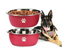 Podinor Large Dog Water Bowl 2 Pack, 1.3 Gallons 170oz Stainless Steel Extra Large Dog Food Bowl for Big Giant Dogs, Red
