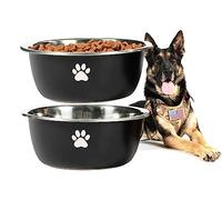 Podinor Large Dog Water Bowl 2 Pack, 1.3 Gallons 170oz Stainless Steel Extra Large Dog Food Bowl for Big Giant Dogs, Black