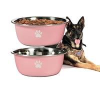 Podinor Large Dog Water Bowl 2 Pack, 1.3 Gallons 170oz Stainless Steel Extra Large Dog Food Bowl for Big Giant Dogs, Pink