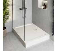 Podium® 1000 x 800 x 140mm White Bathroom Non Slip Tray for Enclosures Cubicles & Wet Room with Waste + Riser Kit, Rectangular