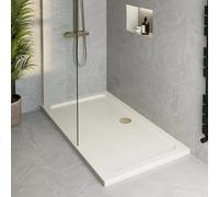 Podium® 1200 x 760 x 45mm White Bathroom Non Slip Shower Tray for Enclosures Cubicles & Wet Room with Brushed Brass Waste, Rectangular