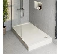 Podium® 1200 x 800 x 140mm White Bathroom Non Slip Tray for Enclosures Cubicles & Wet Room with Chrome Waste + Riser Kit, Rectangular