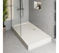 Podium® 1200 x 900 x 140mm White Bathroom Non Slip Tray for Enclosures Cubicles & Wet Room with Chrome Waste + Riser Kit, Rectangular