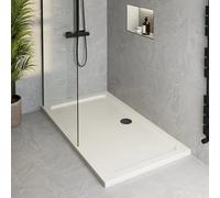 Podium® 1400 x 800 x 45mm White Bathroom Non Slip Shower Tray for Enclosures Cubicles & Wet Room with Black Waste, Rectangular