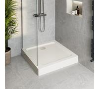 Podium® 760 x 760 x 140mm White Bathroom Non Slip Tray for Enclosures Cubicles & Wet Room with Chrome Waste + Riser Kit, Square