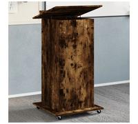Podium Lectern Smoked Oak Engineered Wood 55x55x107cm Mobile Storage with Wheels