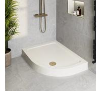 Podium Raised 1200 x 900mm Non-Slip Offset Quadrant Shower Tray with Brushed Brass Waste - RH Entry