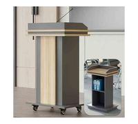 Podium Stand, Floor Standing Solid Wood Mobile Podium for Churches, Conferences, Weddings, Classrooms, Stable and Functional Design with Drawer and Caster