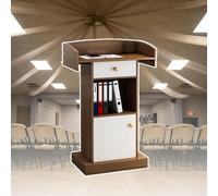Podium Stand for Presentations School Teaching Lectern with Storage Shelf & Drawer Professional Reception Desk for Business Hall/Concierge/Corporate (Light Oak)