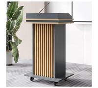 Podium Stand Hostess Stand with 4 Rolling Wheels, Wooden Speaking Lectern with Storage Shelf, Professional Presentation Podium Restaurants Reception Desk, for Church/Wedding/Concert/Schools
