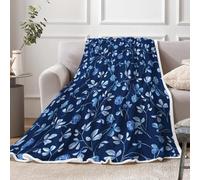 Podkde Blue Throw Blanket, Navy Blue Floral Flowers Throw Blanket, Decorative Soft Cozy Flannel Blanket for Home Bed Sofa Couch Chair
