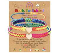 PODLEV Back to School Gifts for Girls Kids- Rainbow Rope Braided Mommy and Me Matching Bracelets Set, Seperation Anxiety Relief Jewelry Gift for First Day of Preschool Kindergarten 1st Grade