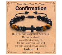 PODLEV Cross Bracelet for Boys Confirmation Gifts, Adjustable Natural Stone Stretch Religious Beaded Bracelets, Confirmation Decorations Christian Jewelry Gifts for Boys Kids Teens Men